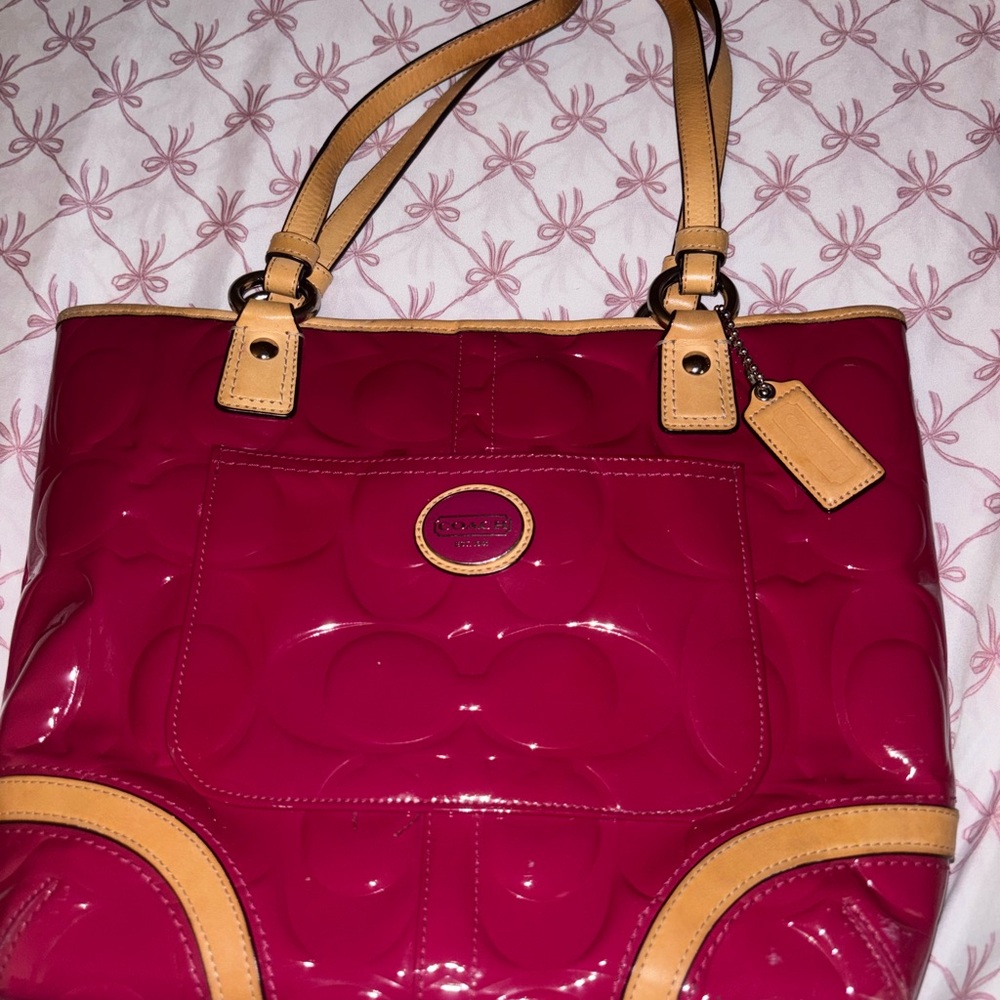 Coach Peyton Fuchsia and Tan Tote Bag
